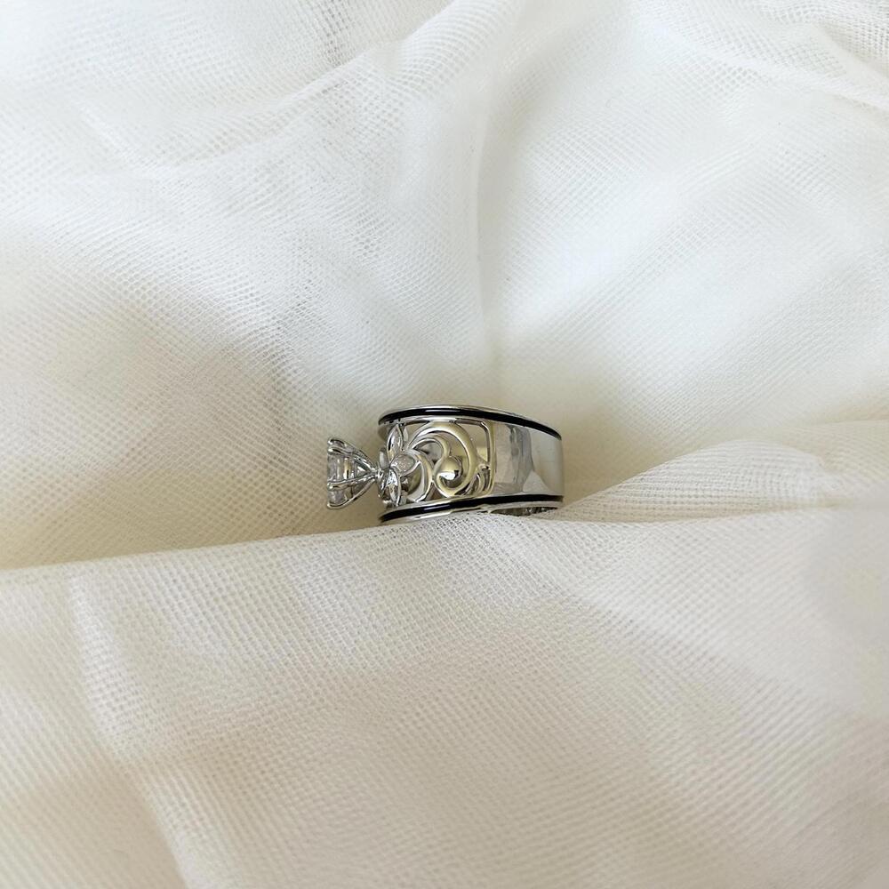 Silver Plated Hawaiian Floral Hawaiian Heirloom Cutout Big CZ Ring Size 12 - Picture 3 of 5